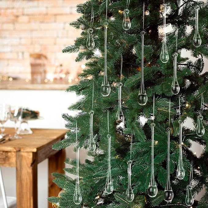 44 Pcs Clear Glass Teardrop Christmas Ornaments Crystal Raindrop Hanging - Image 5