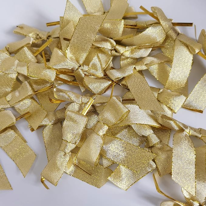 50pcs 2-1/2" Metallic Gold Bows - Image 8