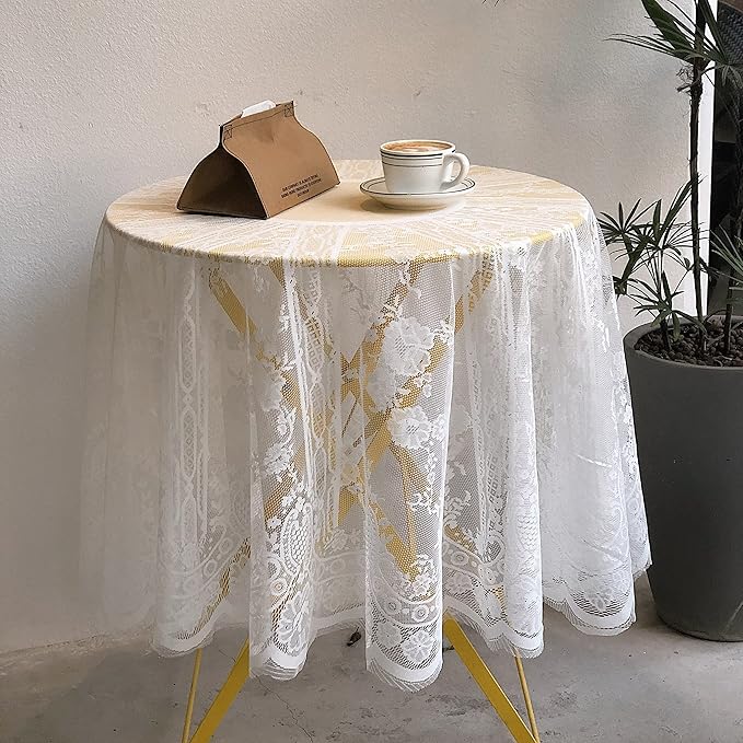 Gorgeous Round Lace Tablecloth, Vintage Floral Embroidered Table Cloths - Image 7