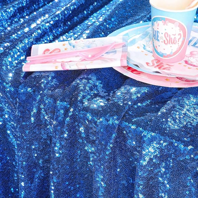 QueenDream Royal Blue Sequin Tablecloth - Image 3