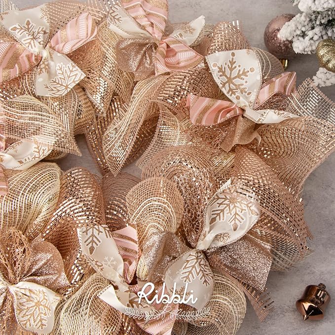 Ribbli 2 Rolls Rose Gold Mesh Ribbon, 10 inch x 30 feet Each Roll, Metallic - Image 2