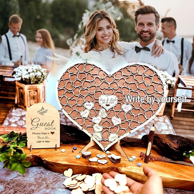 Wedding Guest Book Unique Wooden Heart Alternative GuestBook Bridal Shower - Image 2
