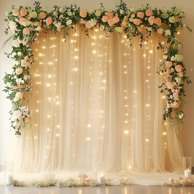 Fomcet Champagne Tulle Backdrop Curtains - Image 9