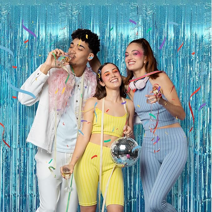 2 Pack Blue Streamers Party Decorations Tinsel Foil Fringe Curtains Photo Booth - Image 5