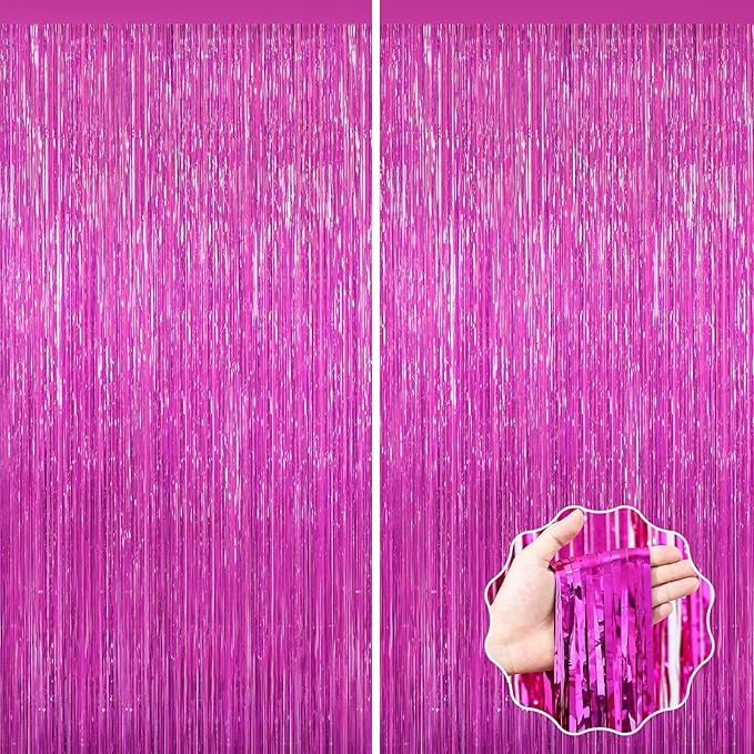 2 Pack Hot Pink Backdrop Curtain, Door Streamers, Party Streamers Decorations by forlvwoon
