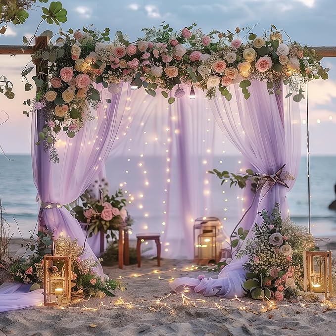 Tulle Backdrop Curtain with Lights String 10FT X 8FT Lavender Sheer Tulle - Image 6