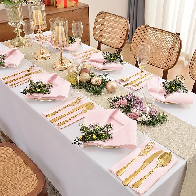 50 Pieces Light Pink Satin Napkins, Silky Soft Smooth Washable Napkins - Image 3
