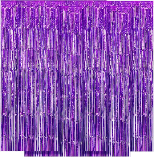 10 Pack Purple Backdrop Curtain 3.2ft x 8.2ft Metallic Tinsel Foil Fringe by Ohiyoo