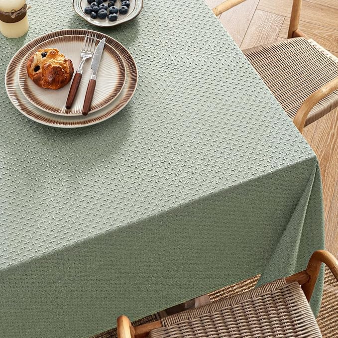 MIULEE Sage Green Linen Cottton Table Cloth Rectangle Tablecloth Waterproof - Image 2