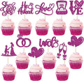 Ephlyn 30Pcs He Asked She Said Yes Cupcake Toppers Glitter Engagement Cupcake by Ephlyn