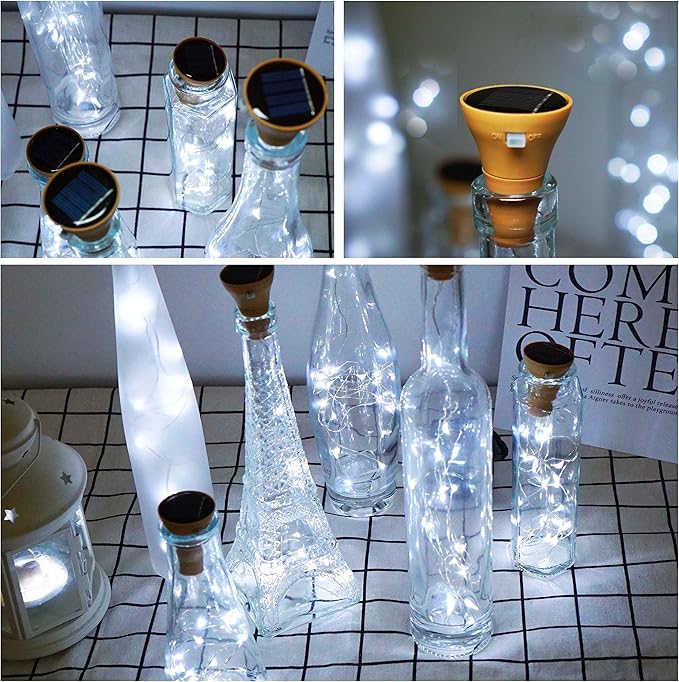 Decorman Upgraded 10 Pack Solar Wine Bottle Lights 20 LEDs Waterproof Silver - Image 6