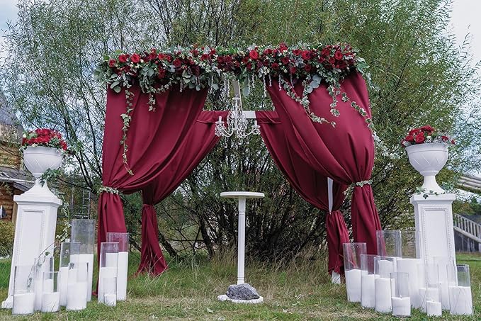 6 Panels Burgundy Wedding Arch Drapery 28" x20Ft Wedding Arch Draping Fabric - Image 9