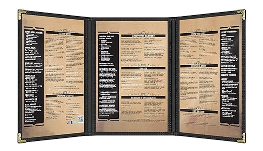 Goodsmart Restaurant Menu Covers – 25 Pack Black 6-View Trifold 5.5" x 8.5" - Image 2