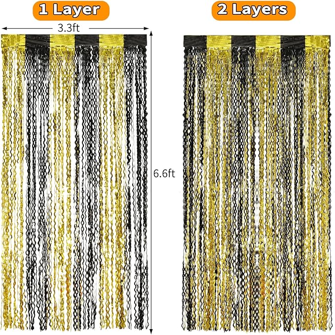 4 Pack Black and Gold Wavy Foil Fringe Curtains Pirthday Decorations, 3.3 ft x - Image 5