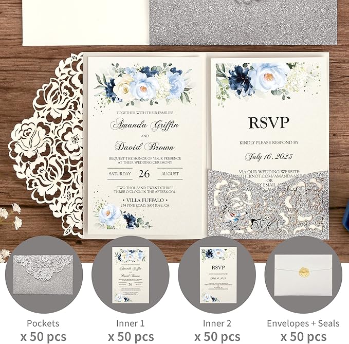 DORIS HOME 50pcs Laser Cut Wedding Invitations - Image 4