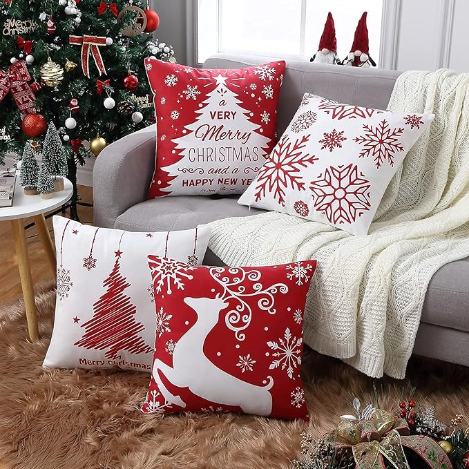 NANAN Christmas Pillow Covers 18x18 Inch Set of 4 Decorative Farmhouse Throw - Image 2