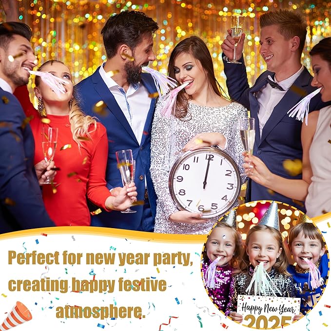 12 Pcs Party Blowers Glitter Noise Makers Metallic Fringed Party Horns - Image 6