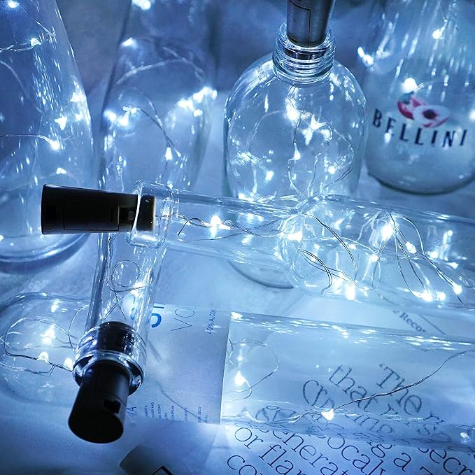 Wine Bottle Lights with Cork, Battery Operated 9 Pack 20 LED Cork Shape Silver - Image 2