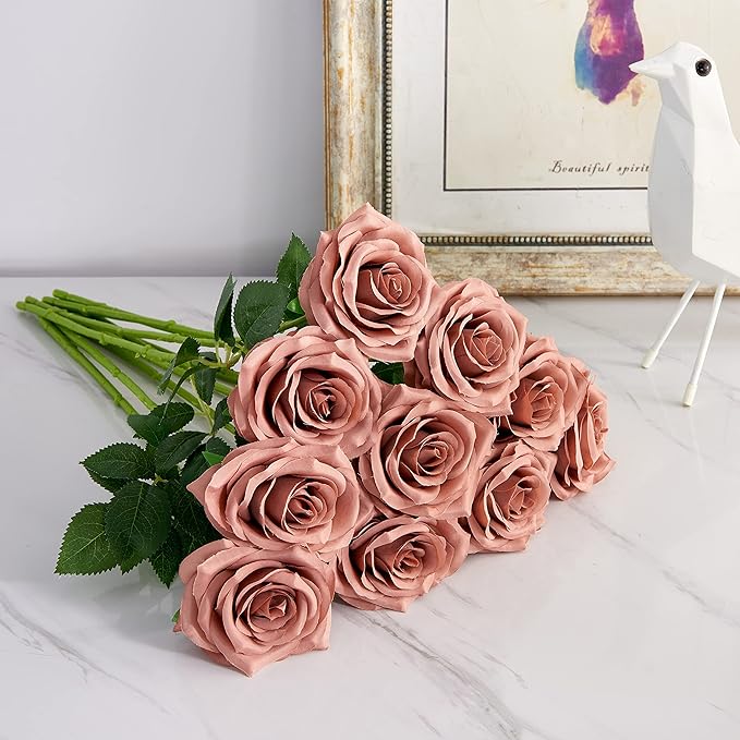Artificial Rose 10pcs Open Flower Bouquet Faux Rose Stems - Image 5