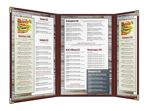 Goodsmart Restaurant Menu Covers – 25 Pack Burgundy 6 Views Trifold, - Image 2