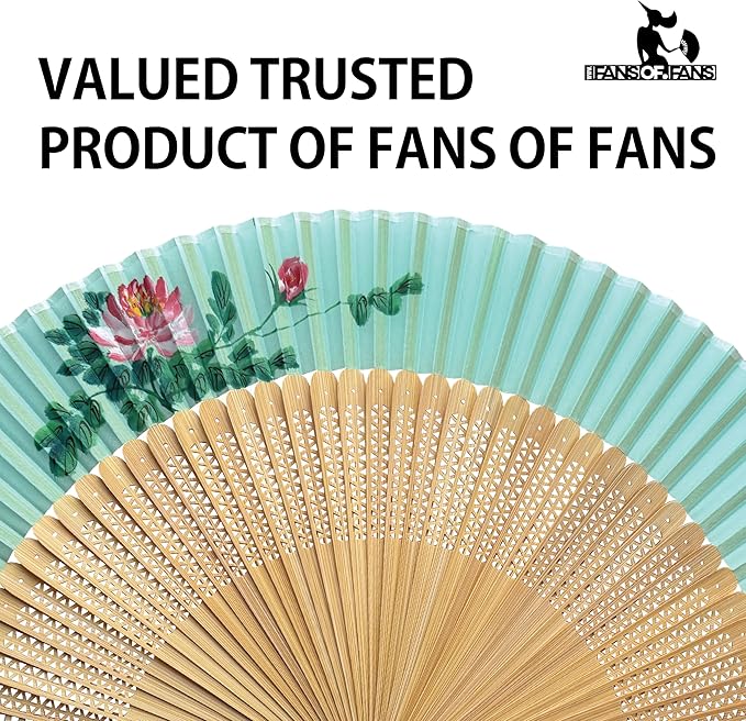 FANSOF.FANS Premium Floral Silk Fabric Border Handheld Folding Fan - Image 5