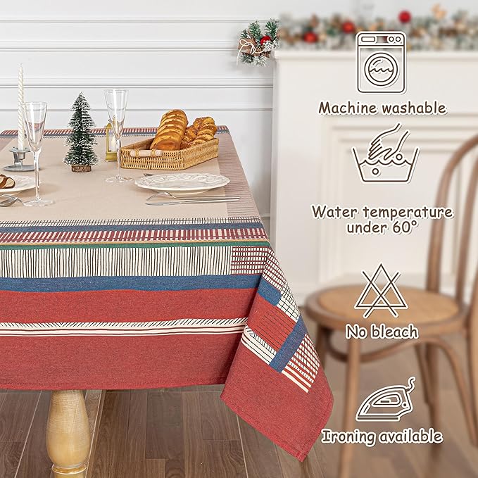 MYSKY HOME Cotton Table Cloth, Rustic Striped Fall Tablecloth, Farmhouse Table - Image 5