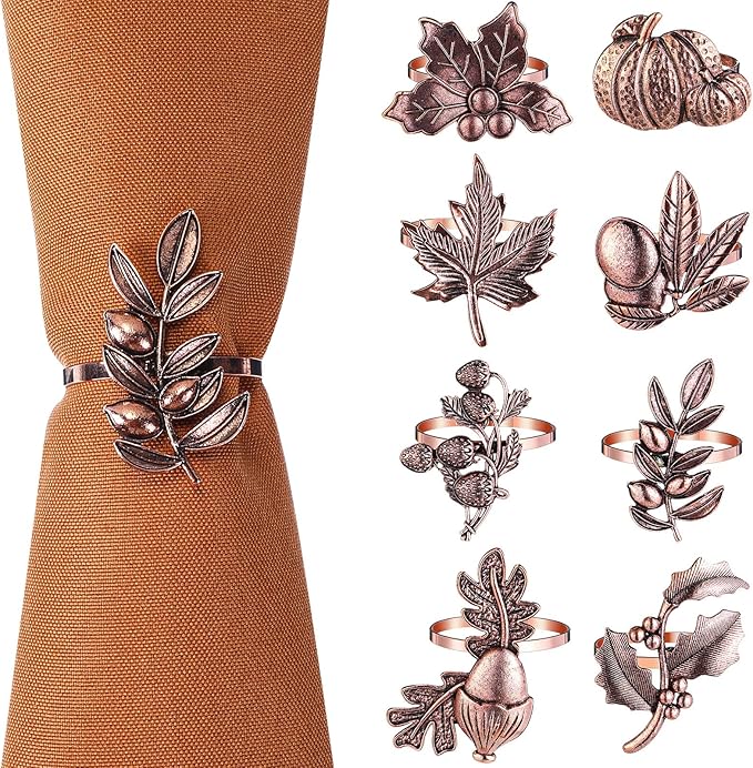 Remerry 8 Pcs Thanksgiving Napkin Ring Harvest Fall Leaf Pumpkin Holders Retro by Remerry
