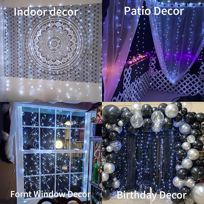 300LED Fairy Curtain Lights, 9.8x9.8Ft Warm White USB Plug in 8 Modes & Timer - Image 3