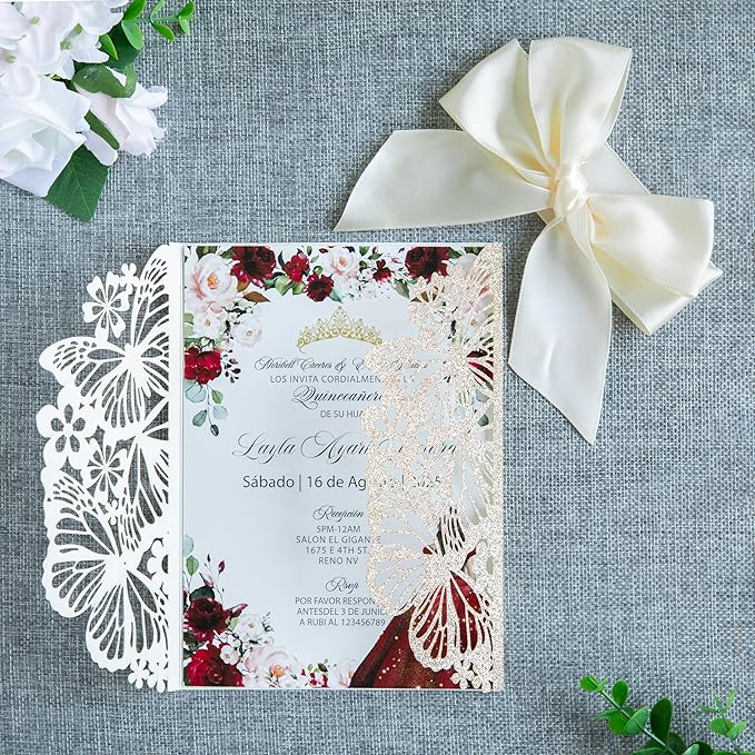 20 PCS 5.12x7.2 Butterfly Personalized Quinceanera Invitation, Customized XV - Image 8