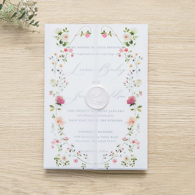 PONATIA 50PCS Vellum Jackets for 5x7 Invitation Cards- 135GSM Wild Flowers - Image 3