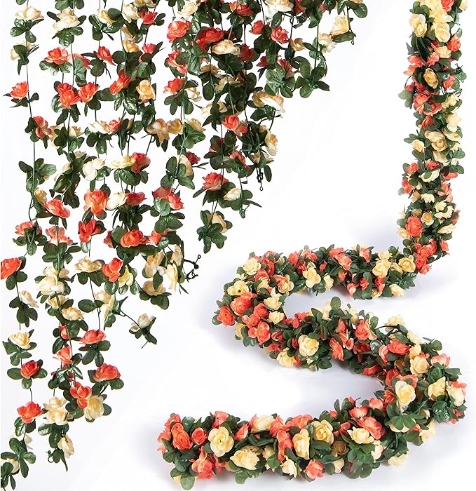 8 Pcs x 8.2 ft Flower Garland Artificial Rose Vine Flowers by PONKING