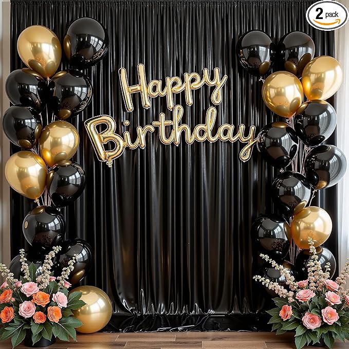 10ft x 10ft Black Glitter Sequin Backdrop Curtain by LeegleriTableSkirt