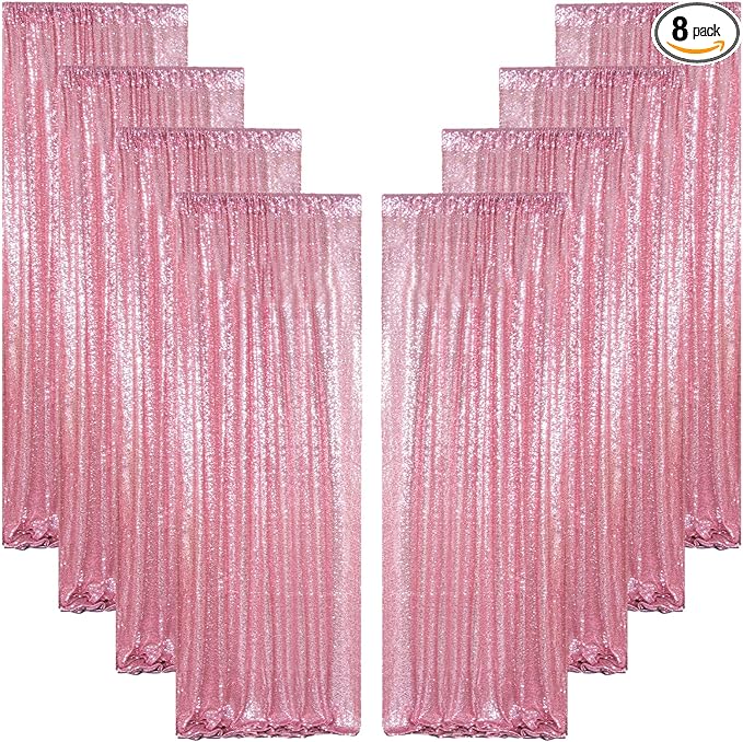 ShinyBeauty Rose Pink Backdrop 2FTx8FT Sequin Backdrops 8 Panels Photo by ShinyBeauty