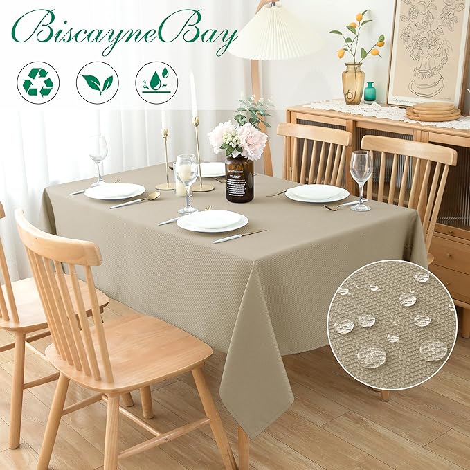 Biscaynebay Textured Fabric Tablecloths 60x108 Inches Rectangular, Natural - Image 2