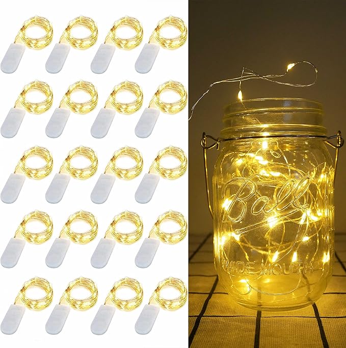 20 Pack Fairy Lights Battery Operated, 6.6ft 20 LED Mason Jar Lights Silver by Decorman