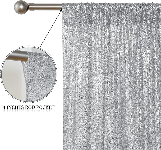 Sugargirl Silver Sequin Backdrop Curtain 2FTx8FT Glitter Background Drapes - Image 4