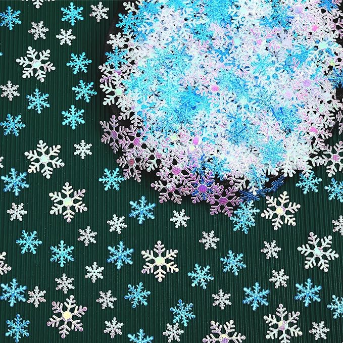 MARFOREVER Blue White Snowflake Confetti Decorations, Winter Glitter Confetti by MARFOREVER