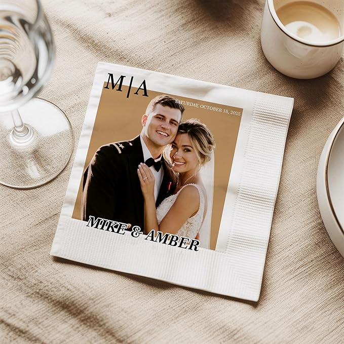 Luxury Personalized Wedding Napkins, Custom Photo Napkin - Image 3