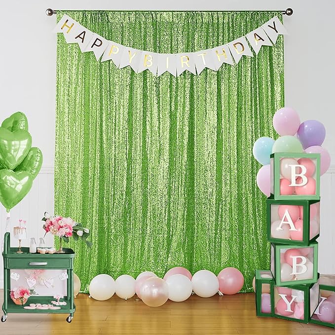 Sugargirl Apple Green Sequin Backdrop Curtain 4 Panels 2FTx8FT Glitter Apple - Image 2