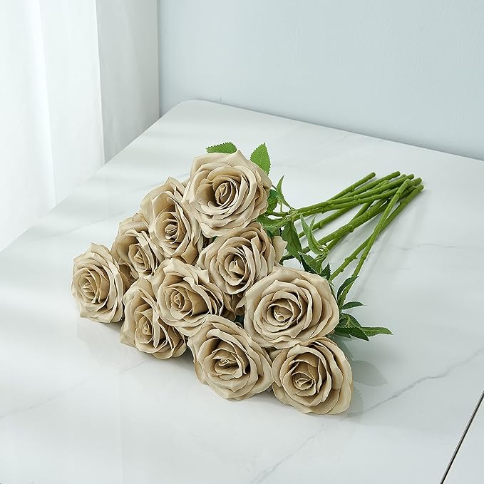 Artificial Rose 10pcs Open Flower Bouquet Faux Rose Stems - Image 5