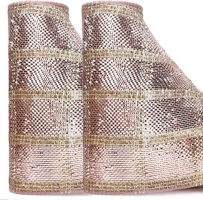 Ribbli 2 Rolls Rose Gold Metallic Mesh Ribbon Rose Gold Deluxe Foil and Glitter by Ribbli