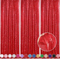 Red Curtains Birthday Sequin Backdrop, 3 Pack 2ft x 8ft Party Photography by QueenDream