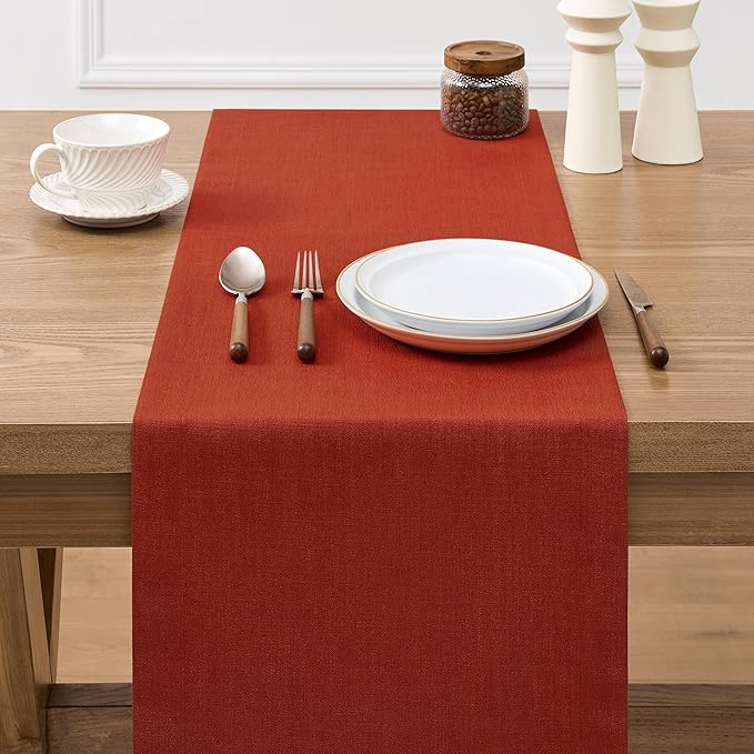 ZeeMart Linen Textured Border Table Runner, 14 x 90 Inch Orange, Farmhouse - Image 3