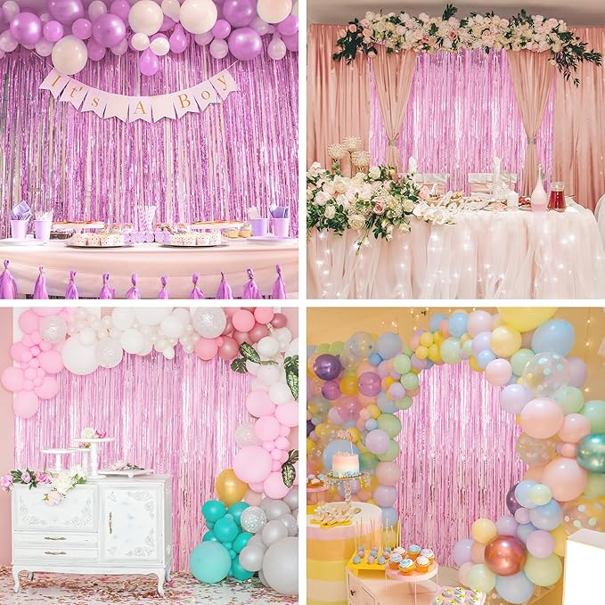 Crosize 2 Pack 3.3 x 9.9 ft Pink Foil Fringe Backdrop Curtain, Streamer - Image 6