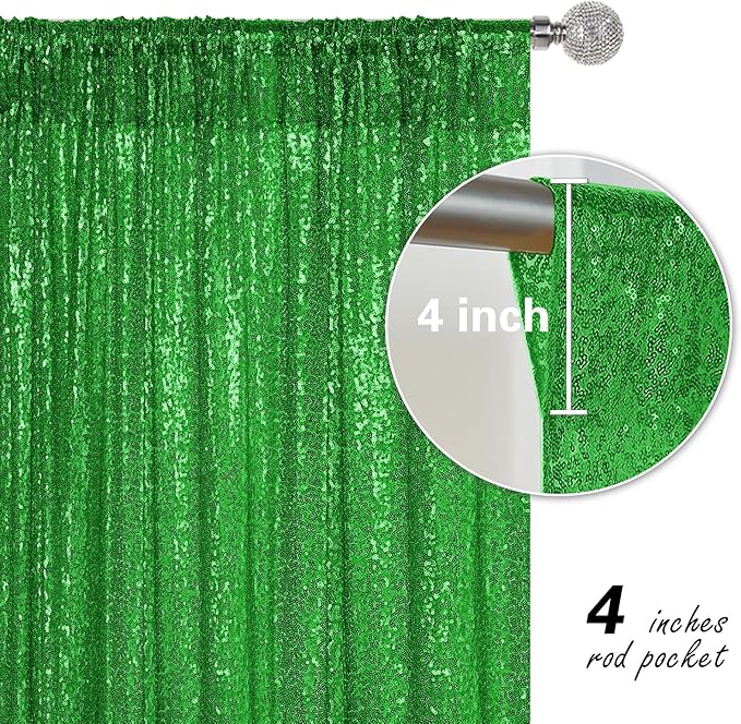 Green Sequin Backdrop Curtain 4 Pieces 2FTx8FT Glitter Photography Backdrop - Image 5
