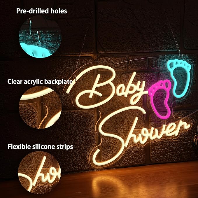 Baby Shower Neon Sign for Wall Decoration, Dimmable Oh Baby Neon Light for - Image 2