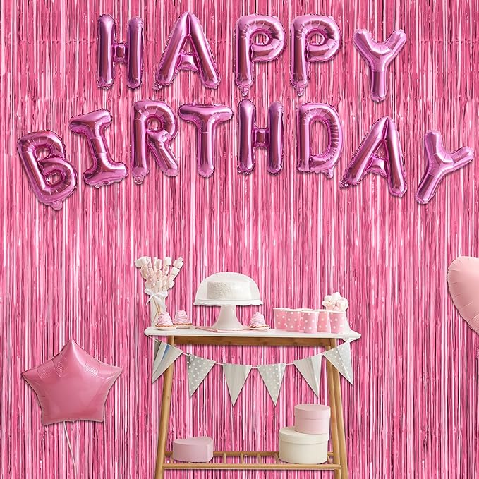 12 Pack Pink Backdrop, 3.28 FT x 7.05 FT Foil Fringe Curtains, Metallic Pink - Image 7