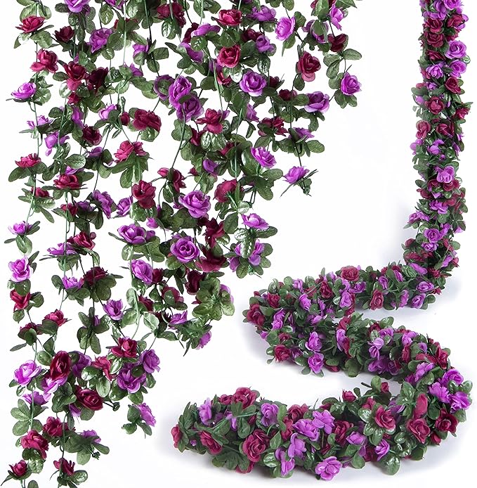8 Pcs x 8.2 ft Flower Garland Artificial Rose Vine Flowers by PONKING