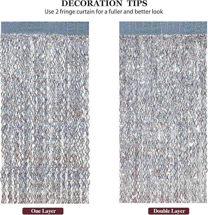 Silver Tinsel Backdrop- CYLMFC 3 Pack 3.3 ft x 6.6 ft Streamer Foil Fringe - Image 5