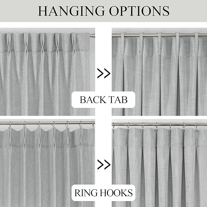 Vision Home Gray Pinch Pleated Semi Sheer Curtains Textured Light Filtering - Image 3